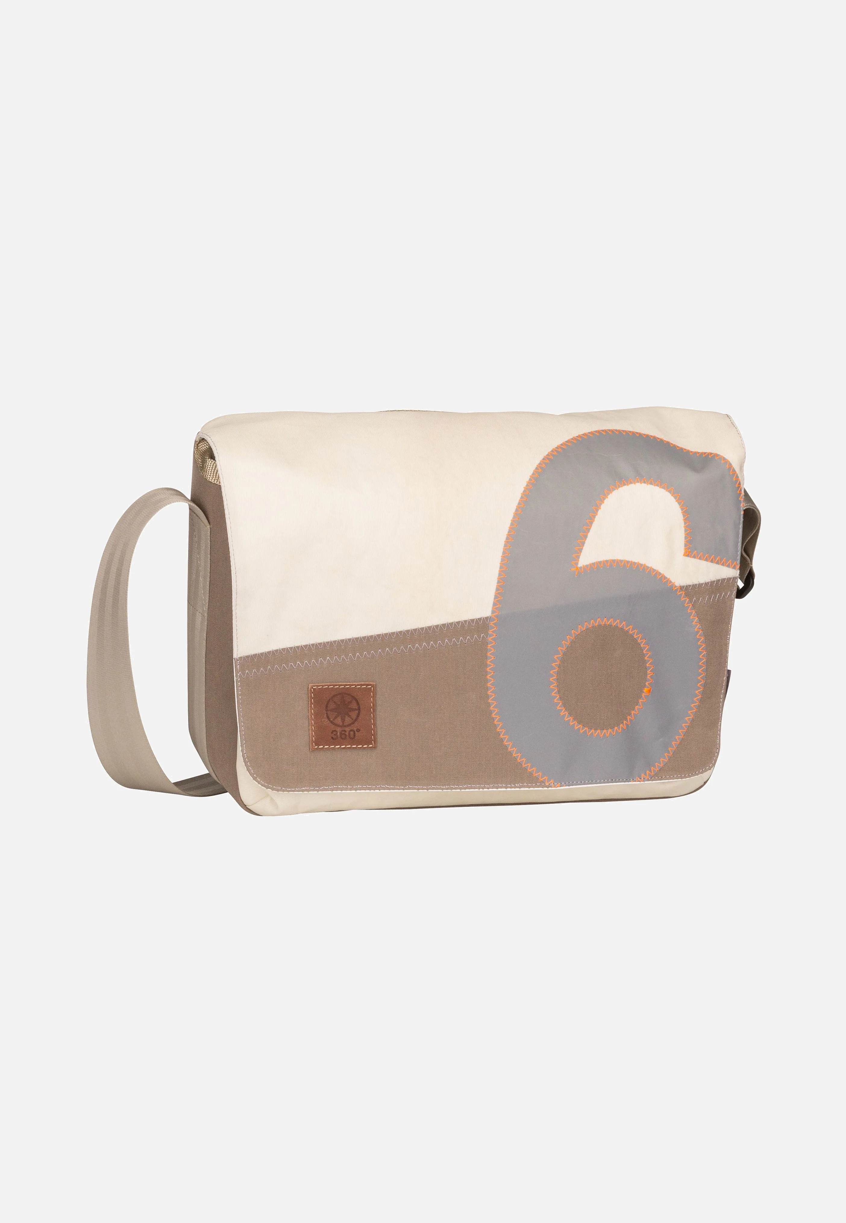 Barkasse Mini Weiß/Balken Taupe/Zahl Grau - Messenger Bag