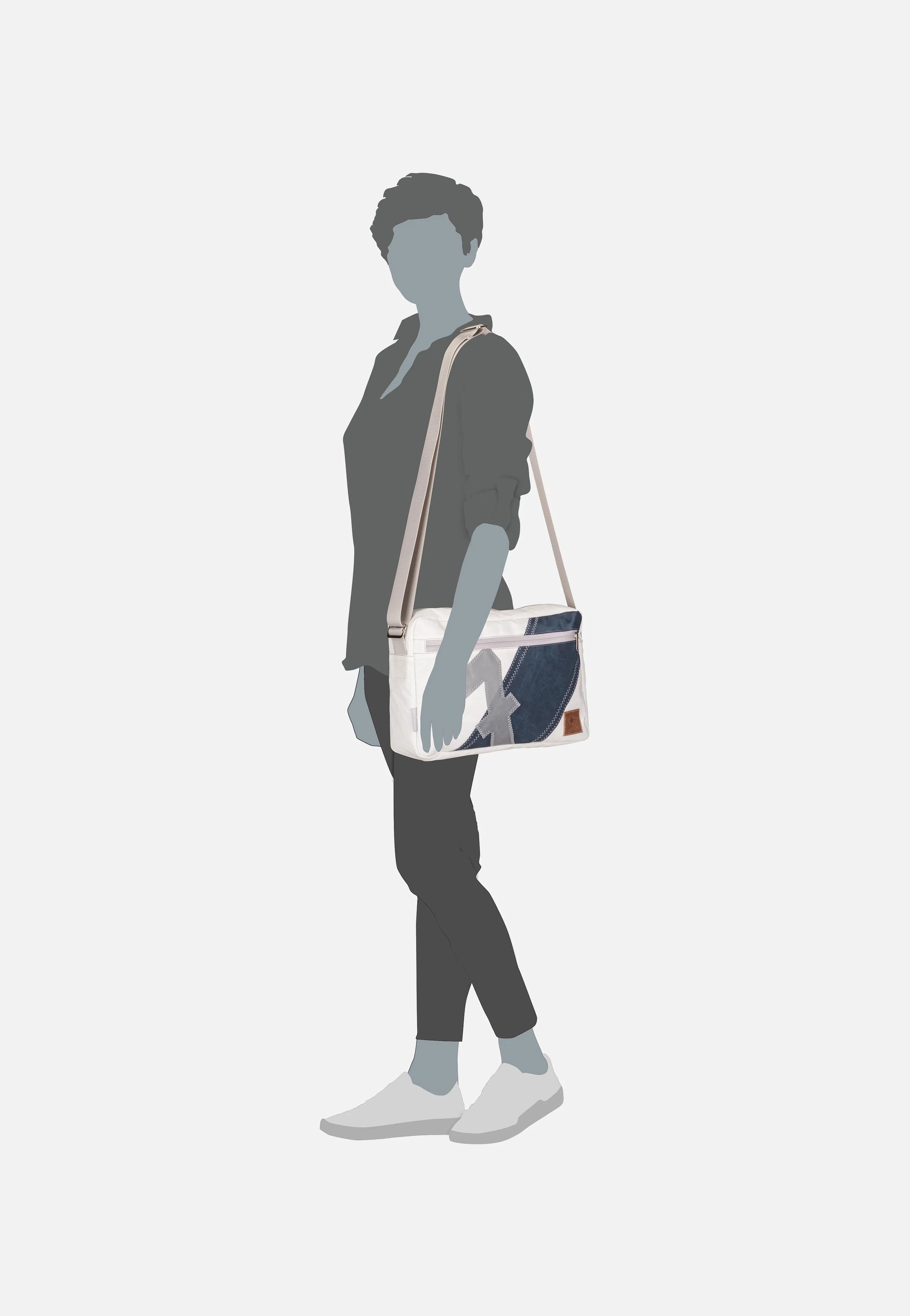 Fender L Weiß/Streifen Blau/Zahl Grau - Crossbody Bag - Image 5